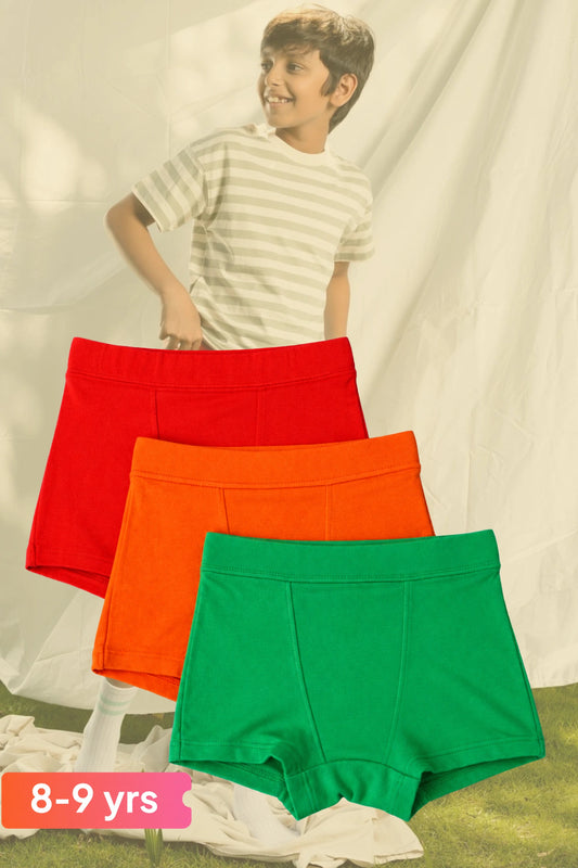 Boys Trunks Pack of 3 Red, Orange, Green Size 59-63cm (8-9 years)