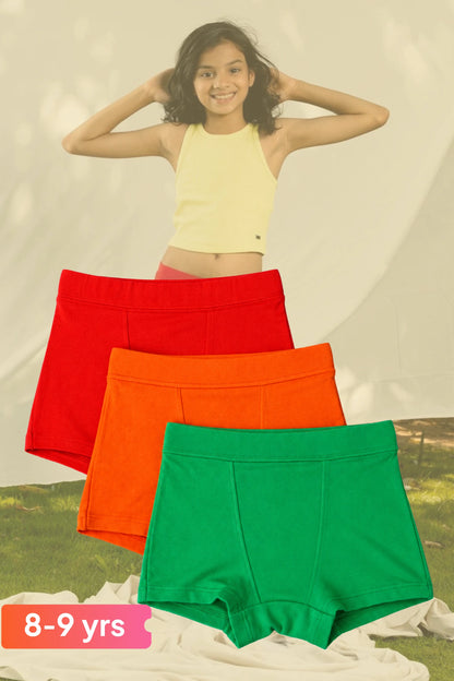 Girls Boyshorts Pack of 3 Red, Orange, Green Size 59-63cm (8-9 years)